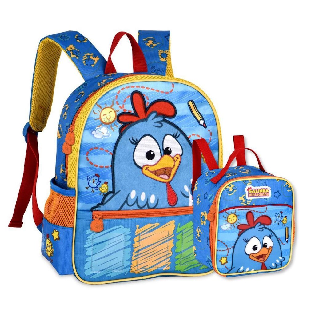 Mochila de Costas com Lancheira Galinha Pintadinha Kit Escolar