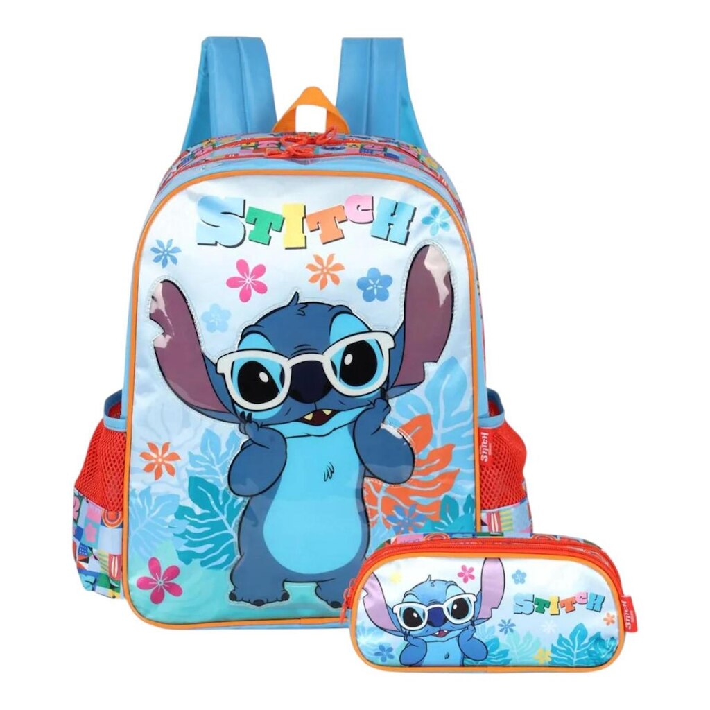 Mochila De Costas E Estojo Stitch Disney Escolar - Luxcel