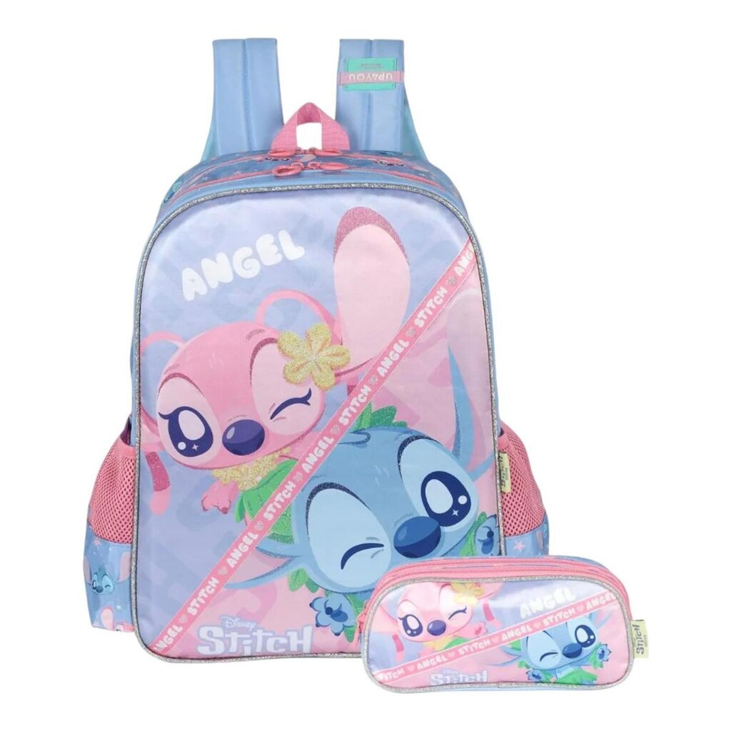 Mochila De Costas E Estojo Stitch Disney Escolar - Luxcel