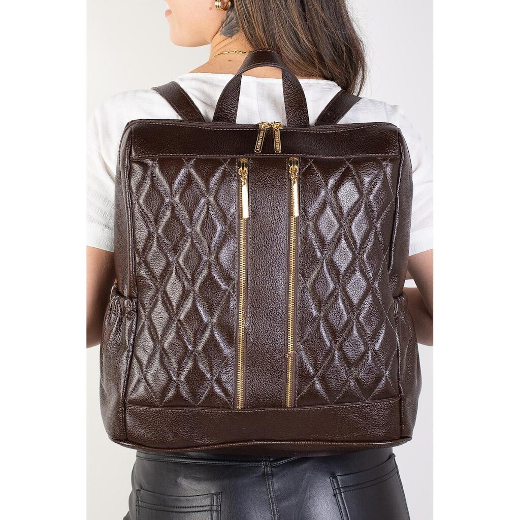 Mochila de couro liso matelassê Romana