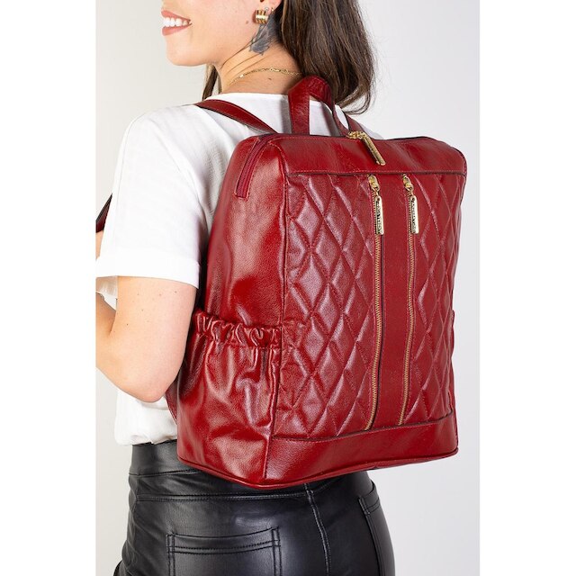 Mochila de couro liso matelassê Romana