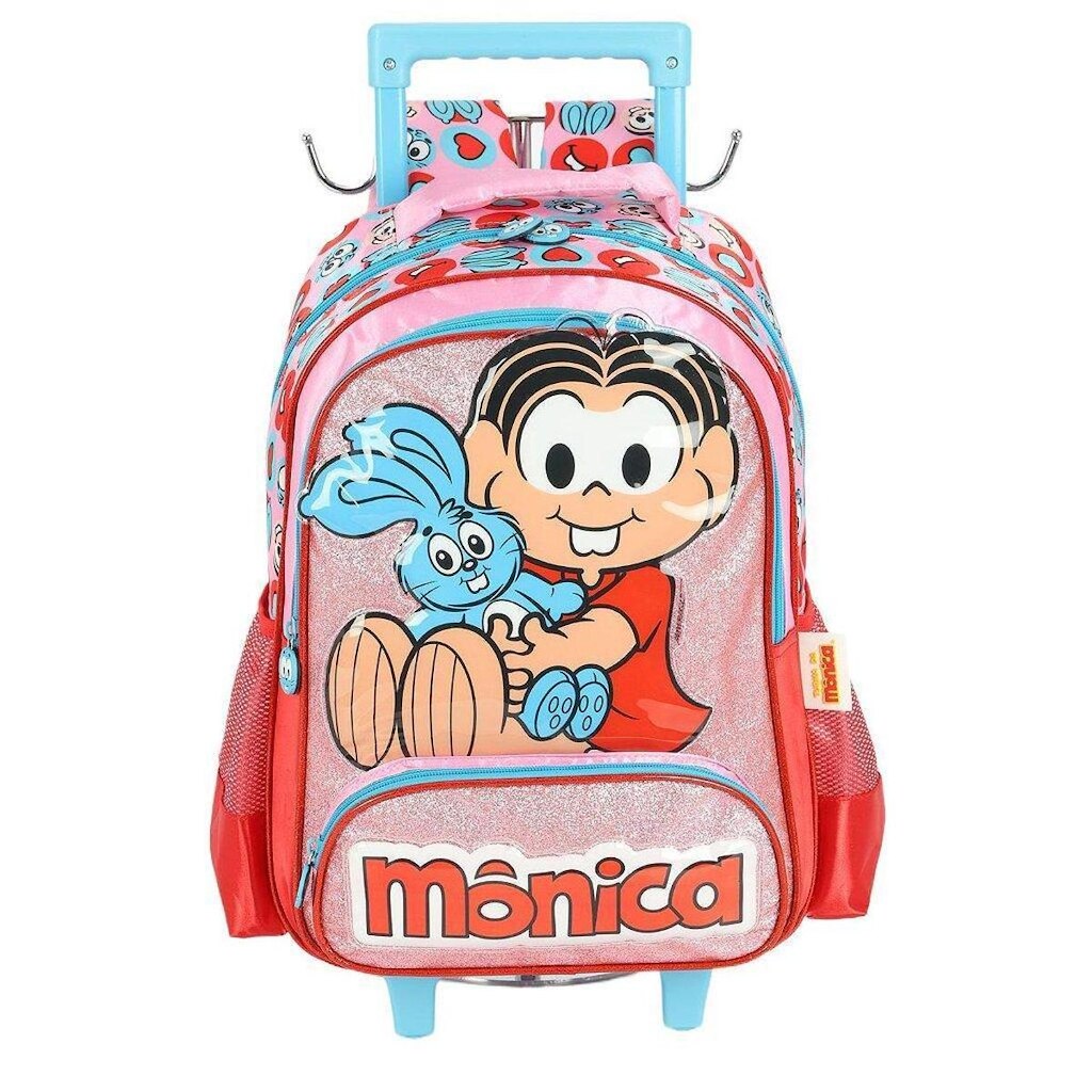 Mochila de Rodinha Com Alça Luxcel Turma da Mônica Azul Rosa
