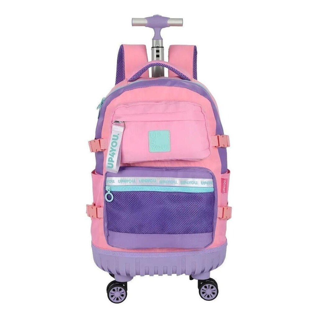 MOCHILA DE RODINHA E ALCA UP4YOU ROXO E ROSA GIRO 360 LUXCEL