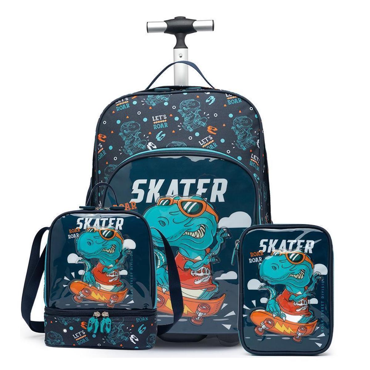 Mochila de Rodinha Infantil Escolar Estojo Lancheira Menino 30 Litros