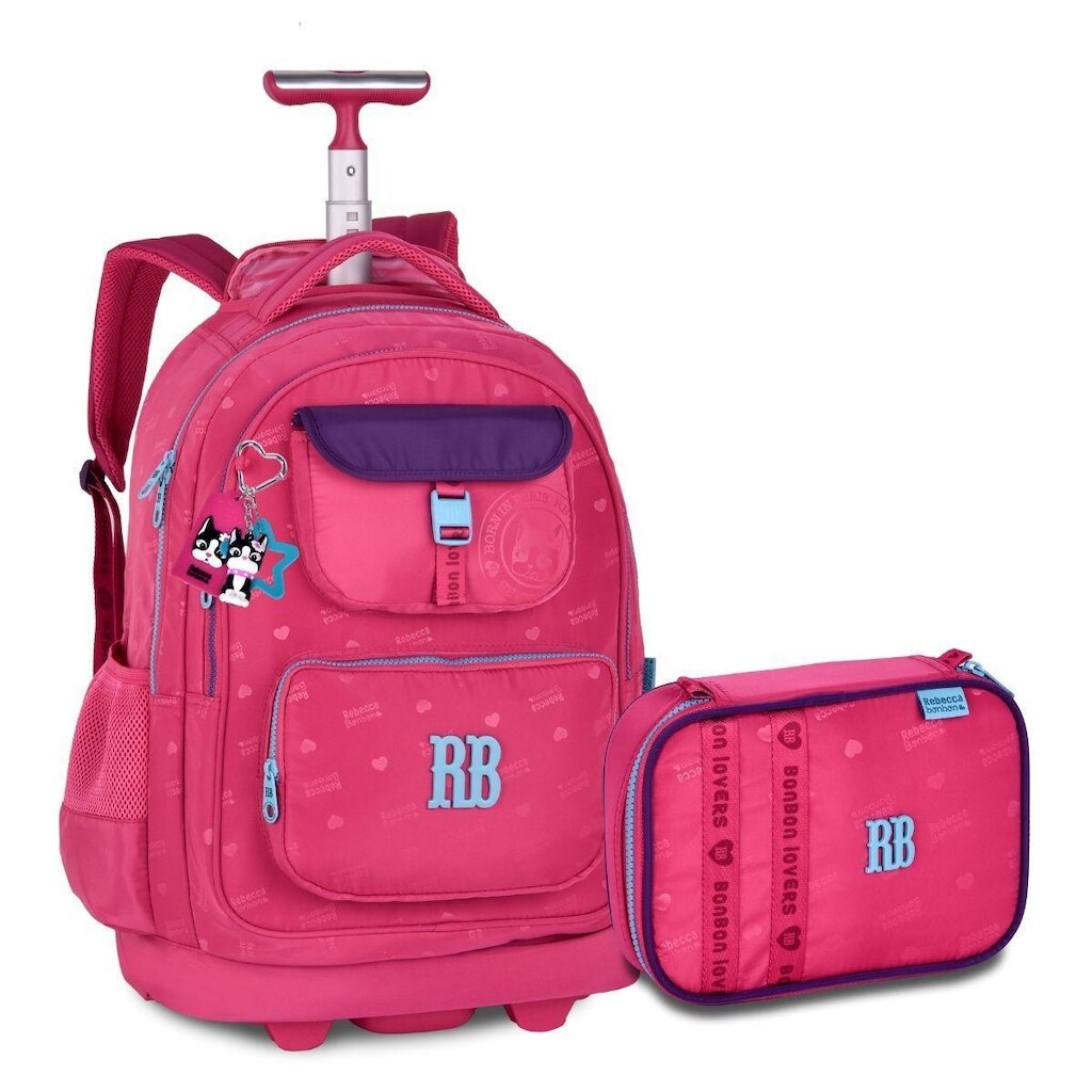 Mochila de Rodinhas Com Estojo Box Kit Escolar Rebecca Bonbon