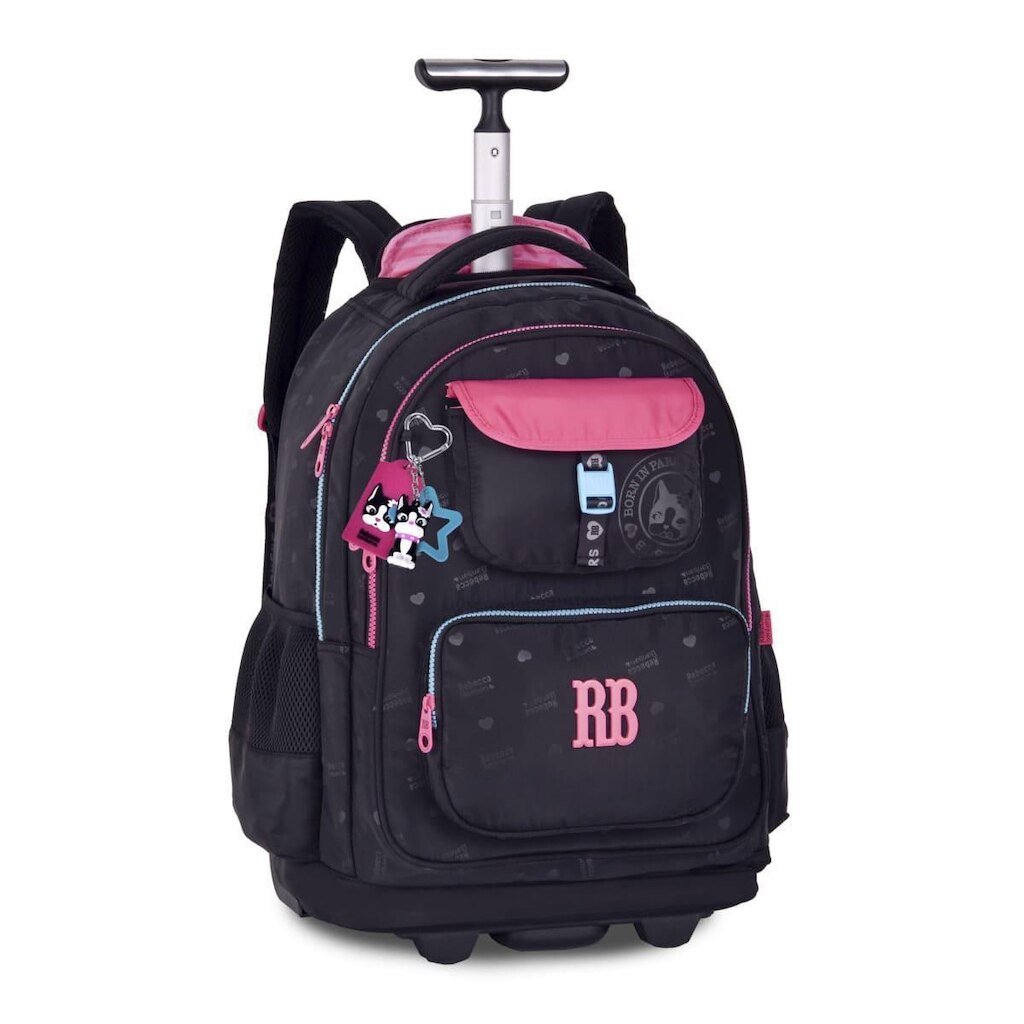 Mochila de Rodinhas Escolar Rebecca Bonbon Jacquard chaveiros