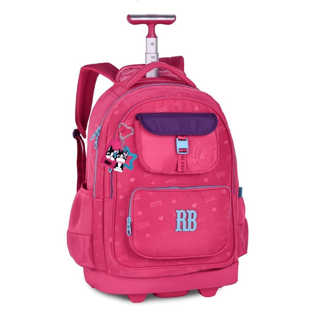 Mochila de Rodinhas Escolar Rebecca Bonbon Jacquard chaveiros
