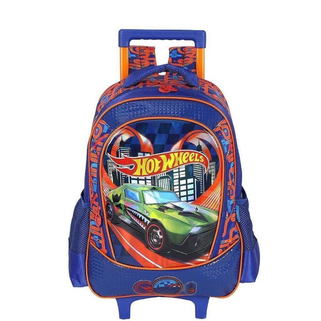 Mochila de Rodinhas Luxcel Com Alça HotWheels Logo Azul