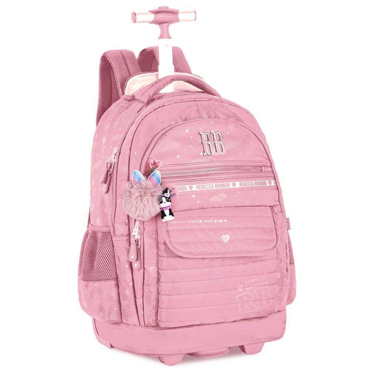 Mochila de Rodinhas Rebecca Bonbon Nylon Estampa Holográfica - Rosa ...