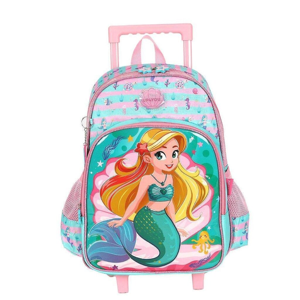 Mochila de Rodinhas Sem Alça Luxcel Up4You Sereia Verde Rosa