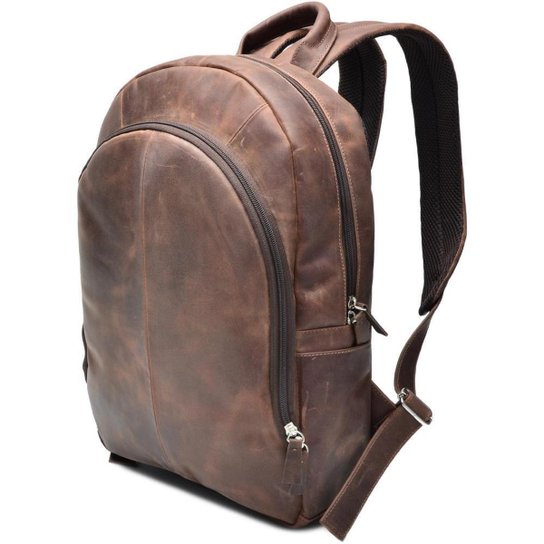 Mochila em Couro Porta Notebook Masculina - Café Menor preço em Mochila em Couro Porta Notebook Masculina - Café