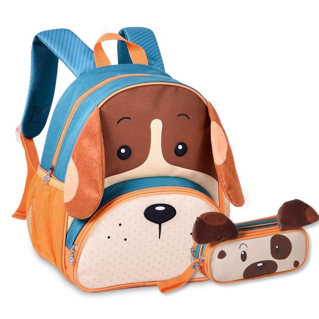 Mochila Escolar Bolsa Infantil Cachorrinho com Estojo Duplo
