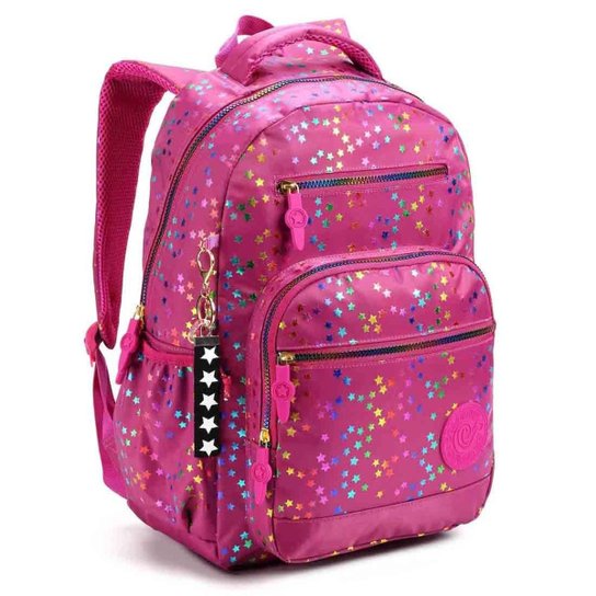 Mochila Escolar Color Estrelas Seanite Rosa - Rosa Escuro+Pink Menor preço em Mochila Escolar Color Estrelas Seanite Rosa - Rosa Escuro+Pink