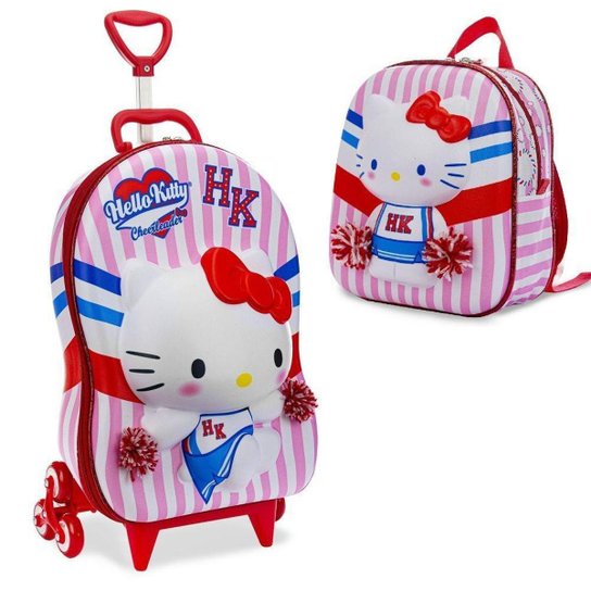 Mochila Escolar de Rodinhas Hello Kitty 3D lancheira Maxtoy - Rosa Menor preço em Mochila Escolar de Rodinhas Hello Kitty 3D lancheira Maxtoy - Rosa