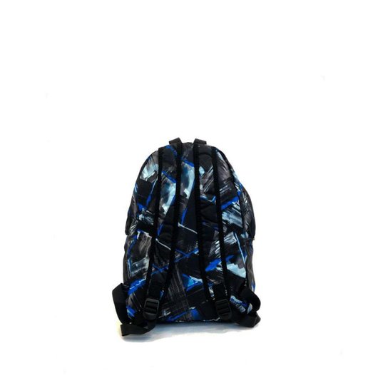 Mochila escolar estampada com bolso externo e zíper - Preto