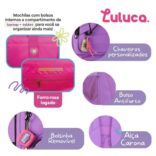 Mochila Escolar Feminina com Lancheira e Estojo Box Luluca