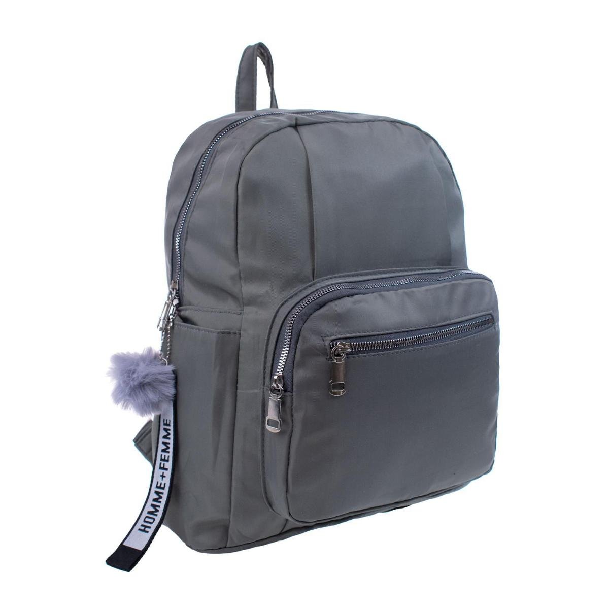 Mochila Escolar Feminina Estilosa Com Pompom - Cinza | Netshoes