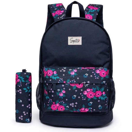Mochila Escolar Feminina Spector Com Estojo Reforçada Espaçosa - Azul Menor preço em Mochila Escolar Feminina Spector Com Estojo Reforçada Espaçosa - Azul
