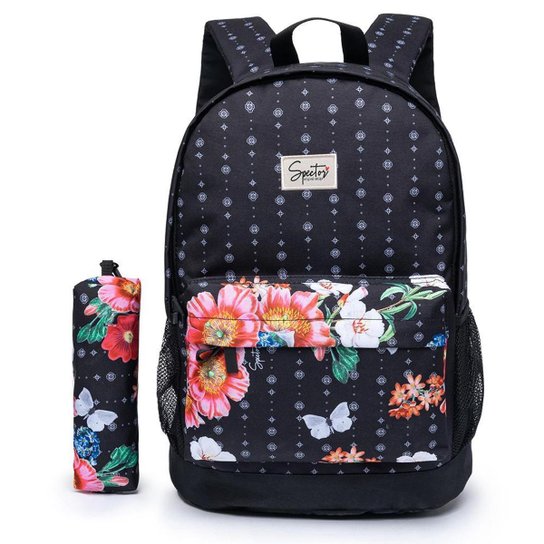 Mochila Escolar Feminina Spector Com Estojo Reforçada Resistente Original - Preto Menor preço em Mochila Escolar Feminina Spector Com Estojo Reforçada Resistente Original - Preto