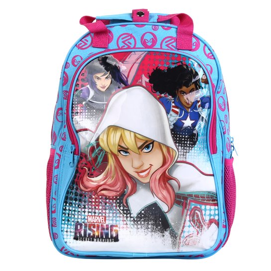 Mochila Escolar Infantil DMW Estampada Feminina - Azul+Rosa
