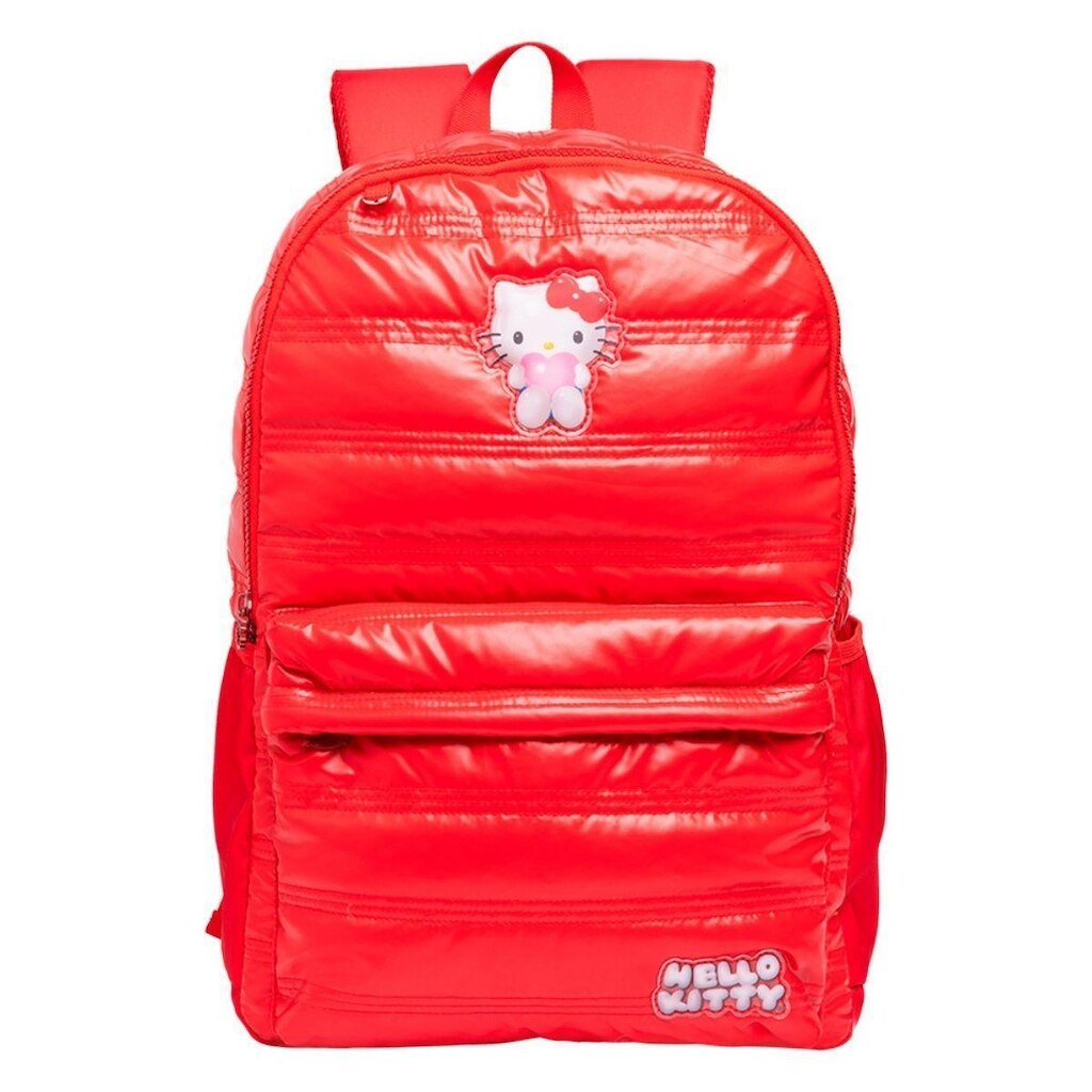 Mochila Escolar Juvenil Hello Kitty Puffer Vermelho - Xeryus