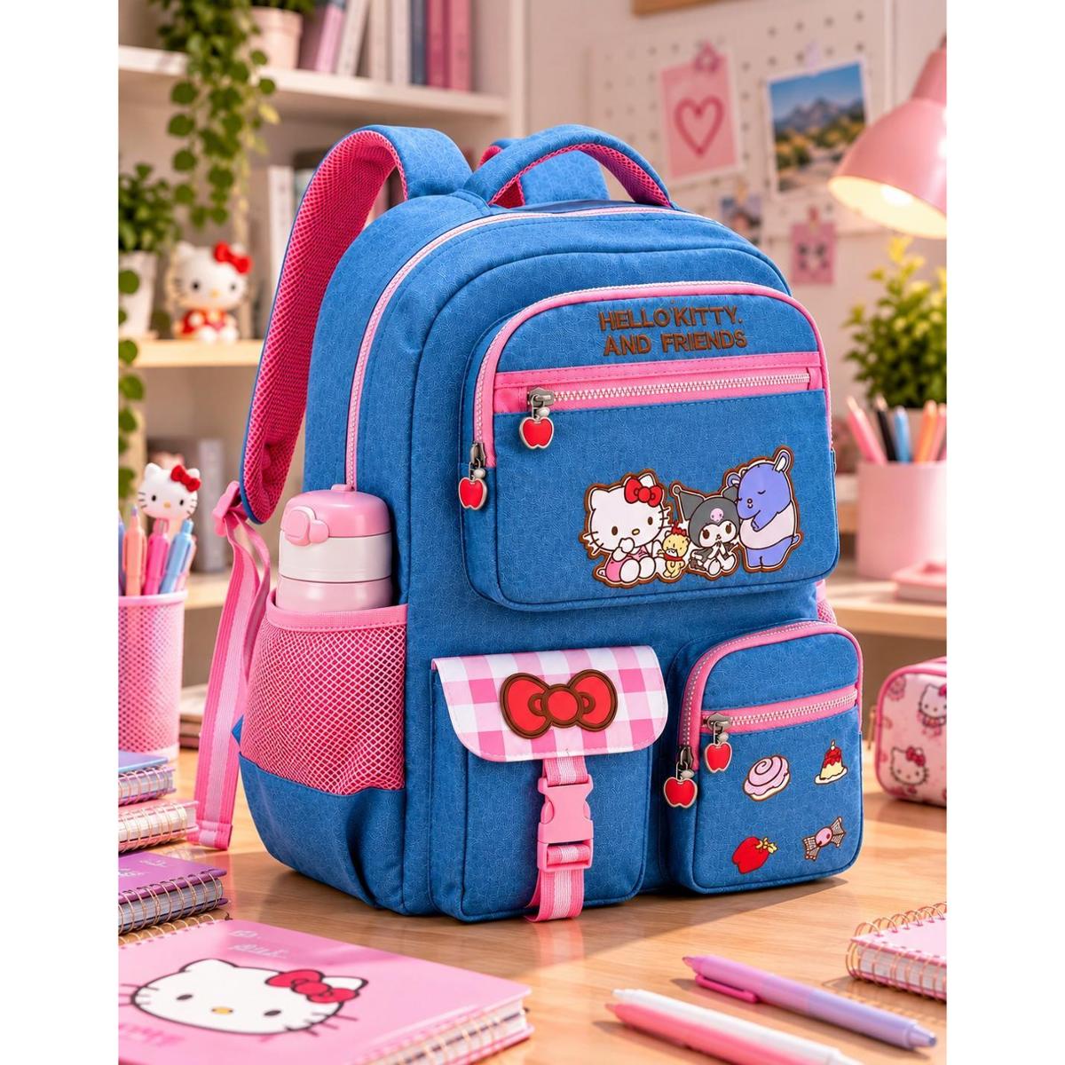 MOCHILA ESCOLAR JUVENIL JEANS HELLO KITTY E AMIGOS – 20 LITROS - Azul ...