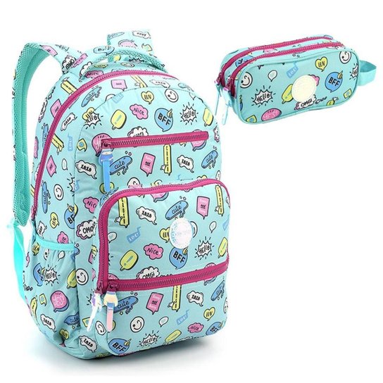 Mochila Escolar Seanite MJ15399 Com Estojo Duplo - Azul Piscina Menor preço em Mochila Escolar Seanite MJ15399 Com Estojo Duplo - Azul Piscina
