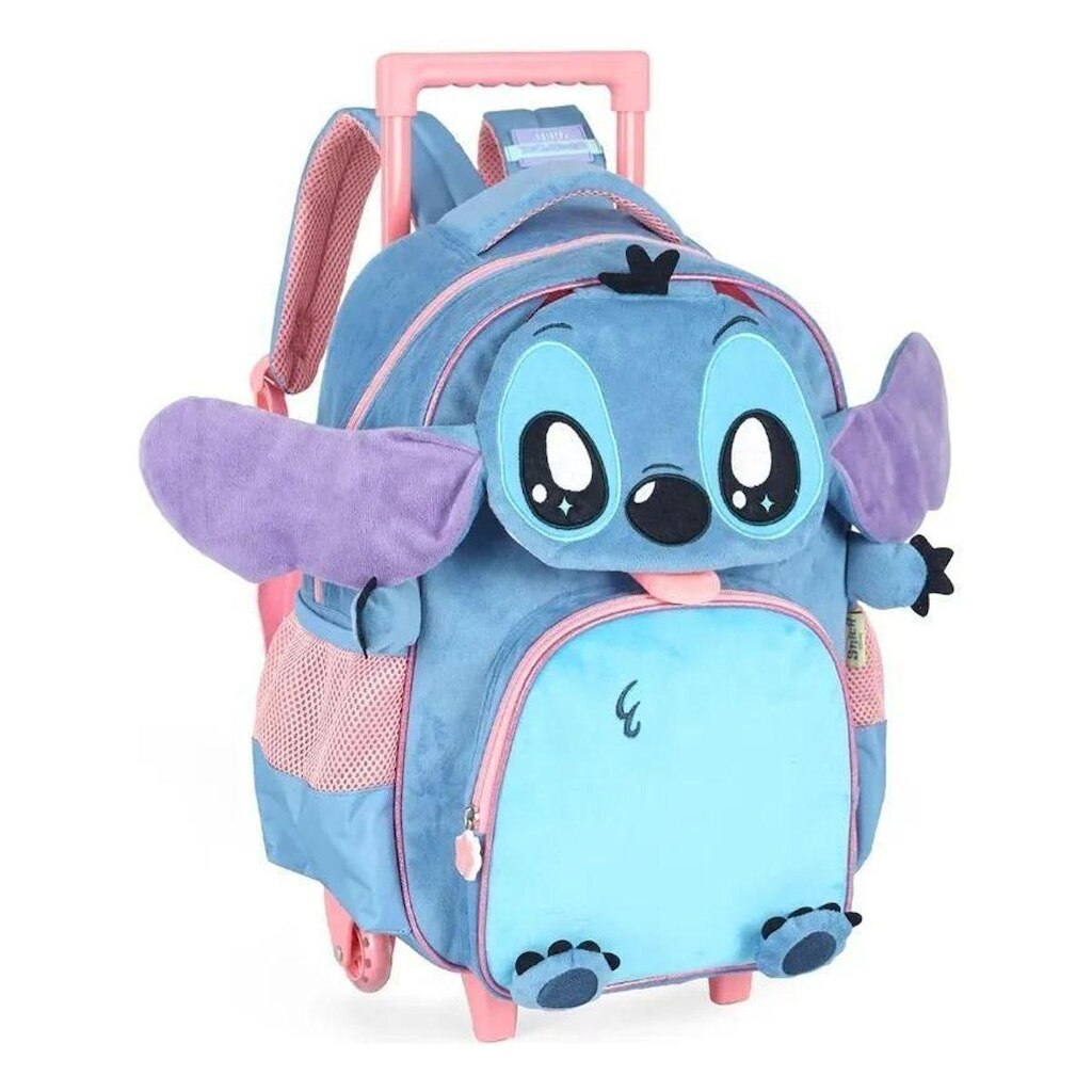 MOCHILA ESCOLAR STITCH PELUCIADA RODINHAS 3D