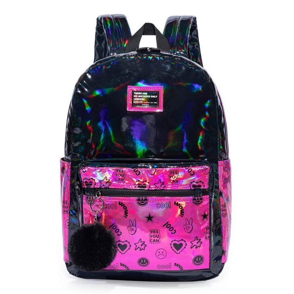 Mochila Espaçosa Reforçada Holográfica Escola