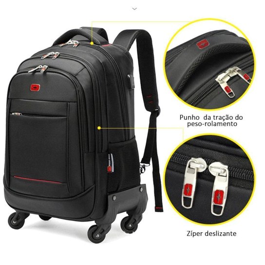 Mochila Executiva com 4 Rodinhas 360º e Entrada USB