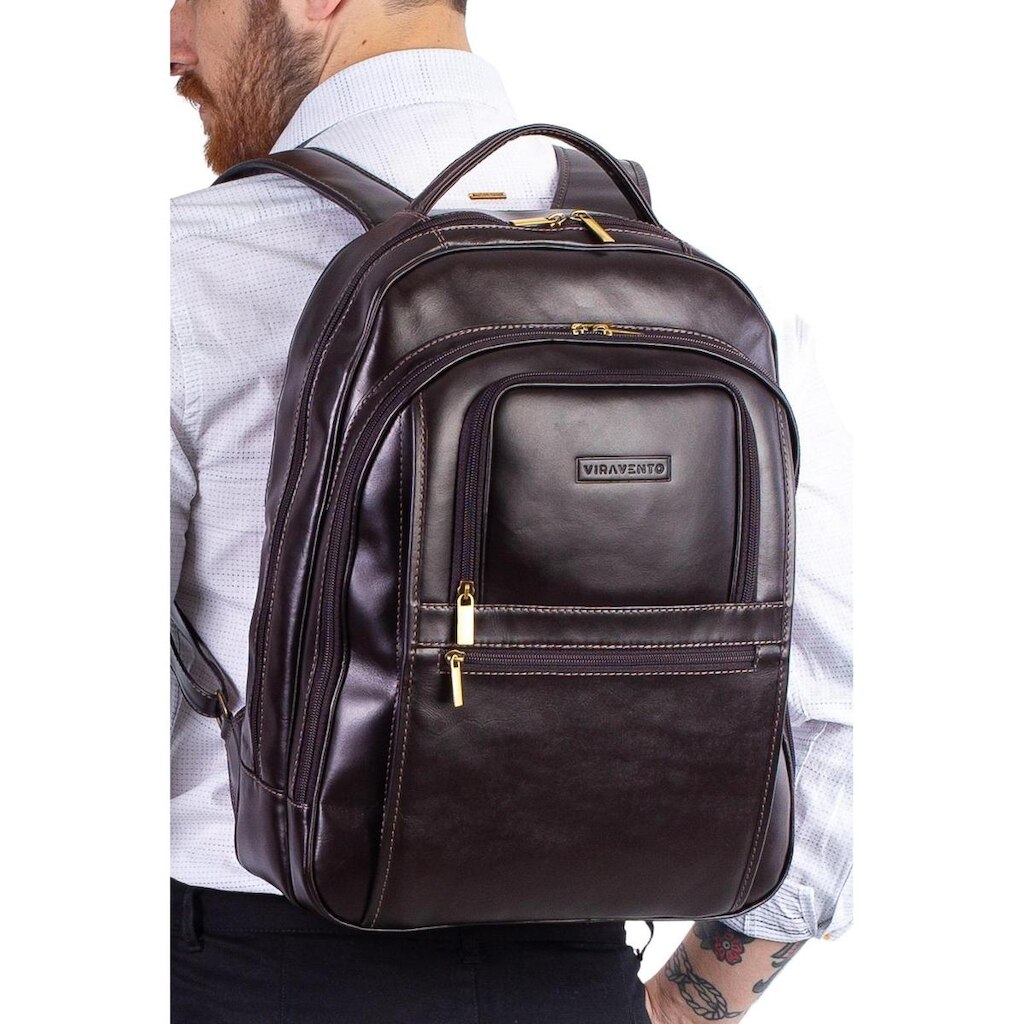 Mochila executiva de couro italiano Office - Café