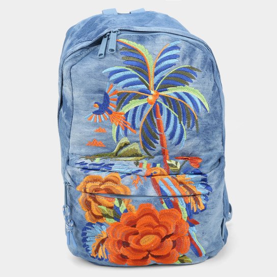 Mochila Farm Xodó Rio de Cor Jeans Feminina - Azul Menor preço em Mochila Farm Xodó Rio de Cor Jeans Feminina - Azul