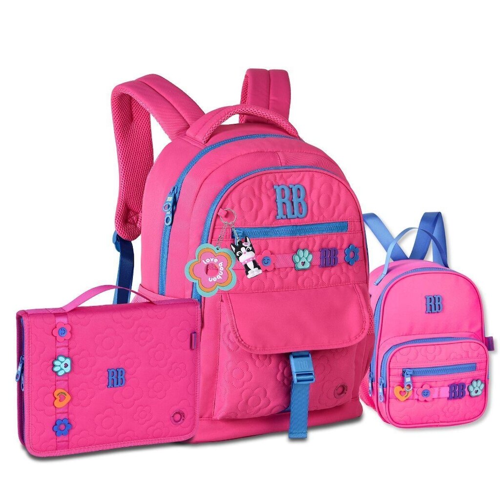 Mochila Feminina Com Lancheira e Estojo Fichário Kit Juvenil
