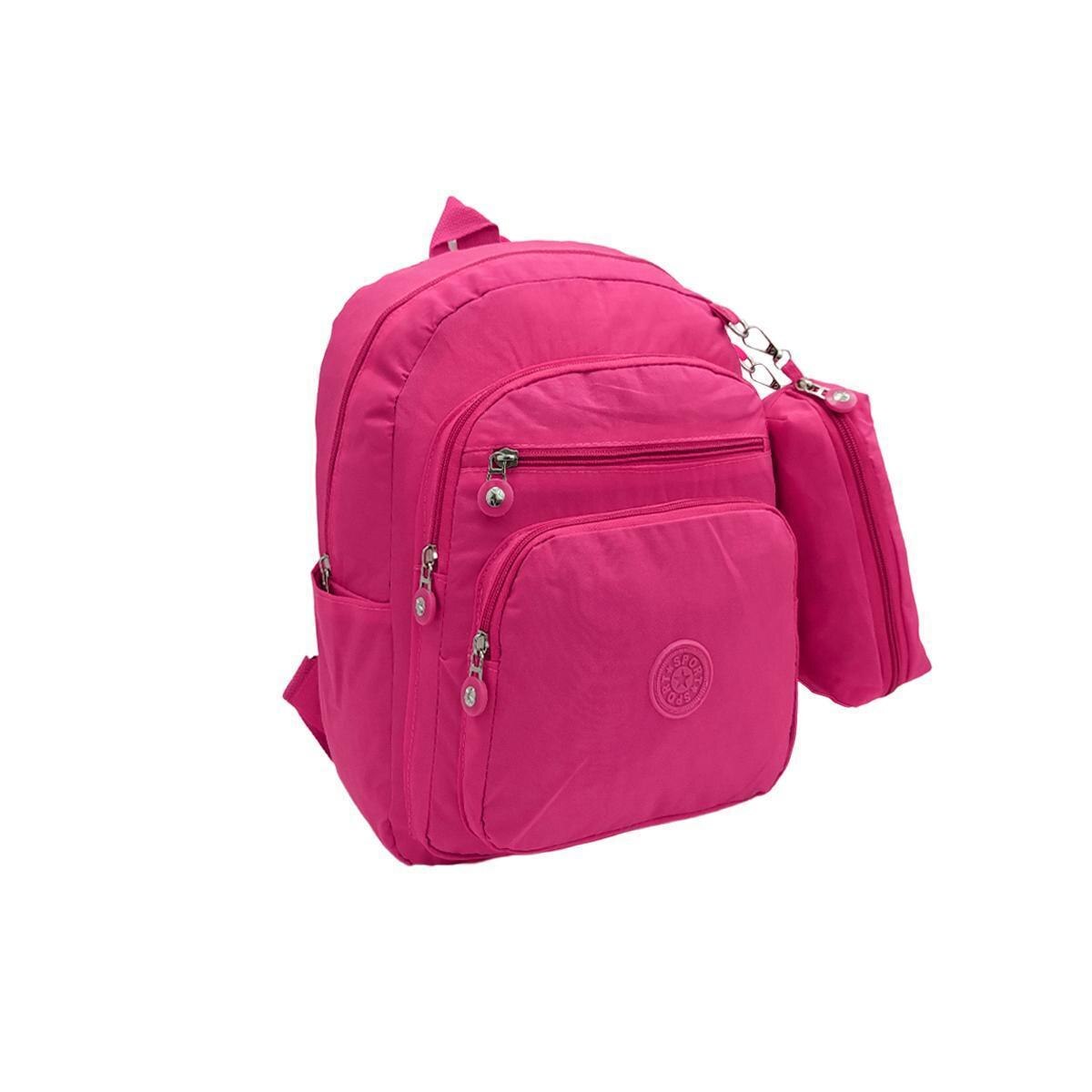 MOCHILA FEMININA DE COSTAS COM ESTOJO VÁRIOS BOLSOS - Rosa | Netshoes