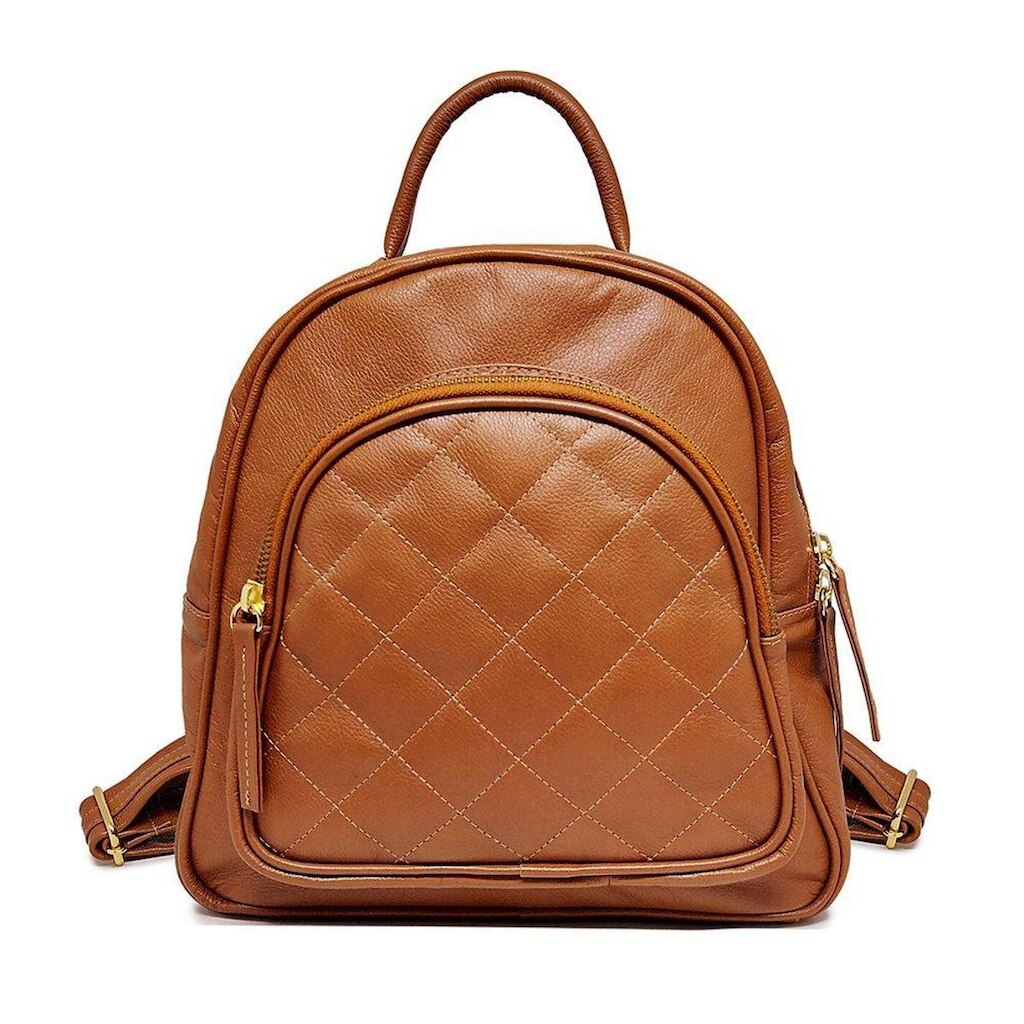 Mochila Feminina de Couro Mirelly - Caramelo