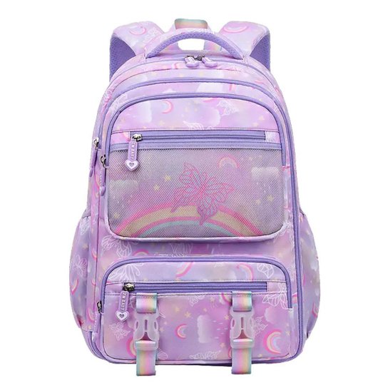 Mochila Feminina Escolar Borboleta Delicada Bolsa Arco Iris Estilo Fichario  Com Abertura 180