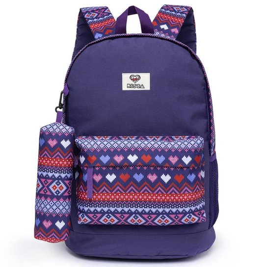 Mochila Feminina + Estojo Escolar Juvenil Moda Teen Original - Roxo Menor preço em Mochila Feminina + Estojo Escolar Juvenil Moda Teen Original - Roxo