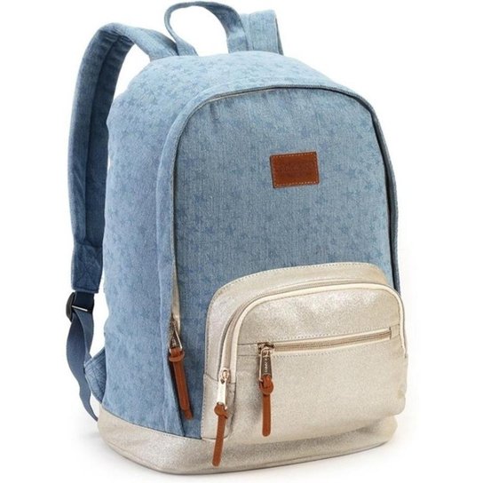 Mochila Feminina Jeans Juvenil Tam G Escolar Faculdade Costas - Azul Menor preço em Mochila Feminina Jeans Juvenil Tam G Escolar Faculdade Costas - Azul