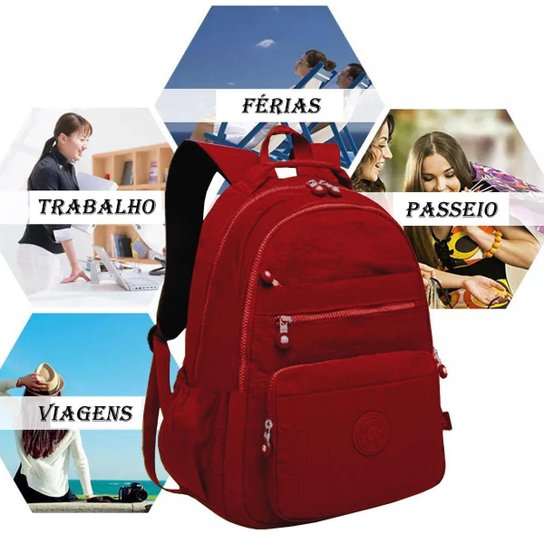 Mochila Feminina Notebook Tecido Molinho Resistente Reforçada Leve Trabalho Escola Viagem - Vermelho Menor preço em Mochila Feminina Notebook Tecido Molinho Resistente Reforçada Leve Trabalho Escola Viagem - Vermelho
