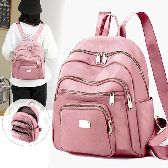 Mochila Feminina Nylon Estilosa Impermeavel Media - Rosa Menor preço em Mochila Feminina Nylon Estilosa Impermeavel Media - Rosa