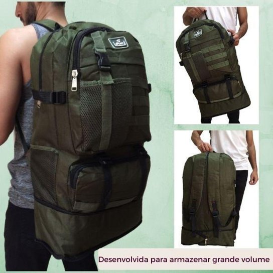Mochila grande extensiva 2 tamanhos com bolsos frontais e laterais camping trilha acampamento - Verde Menor preço em Mochila grande extensiva 2 tamanhos com bolsos frontais e laterais camping trilha acampamento - Verde