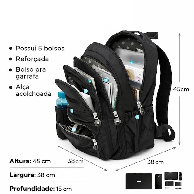 Mochila Grande Tactel Prática De Costas Trabalho Escola