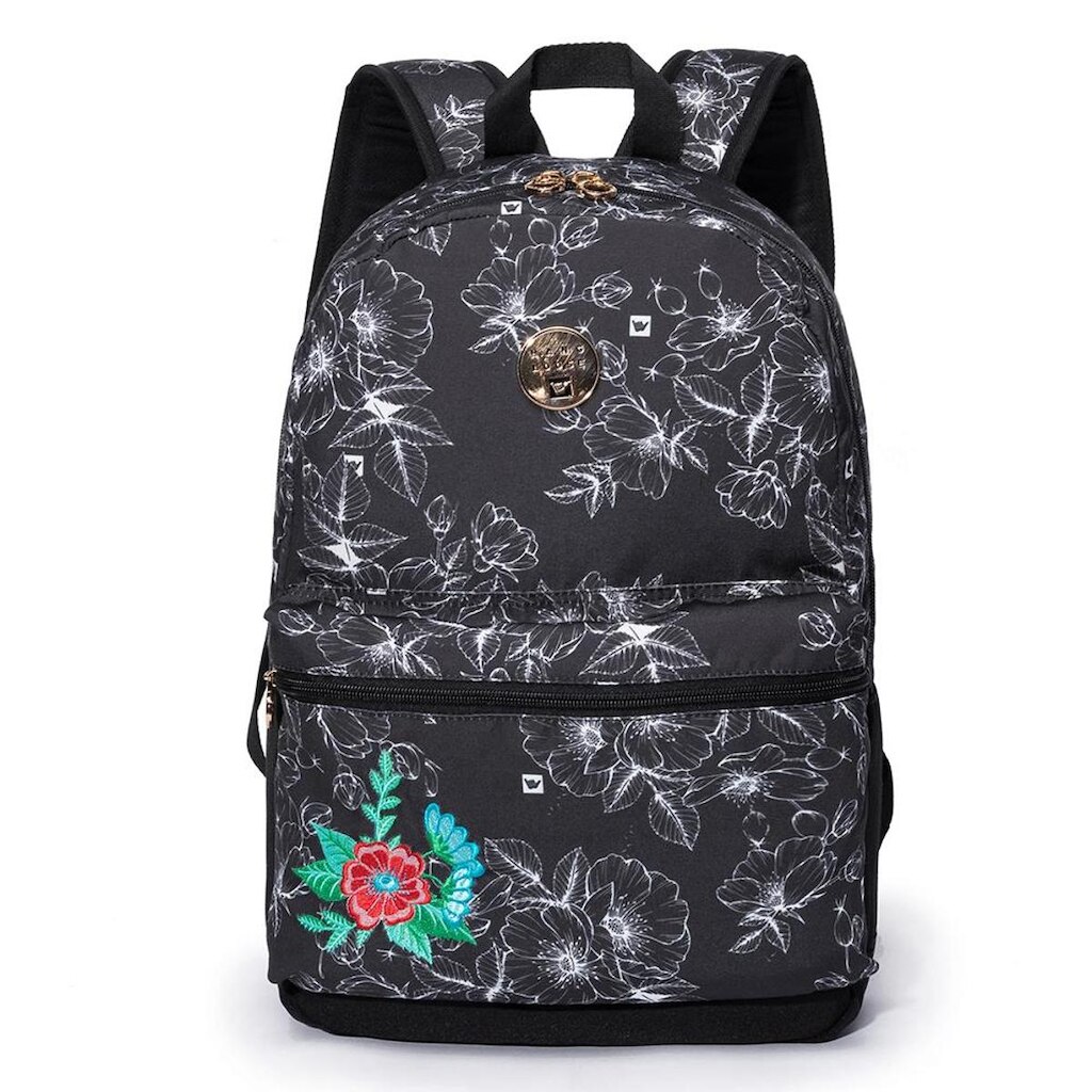 Mochila Hang Loose Black White Estampada Floral Resiste