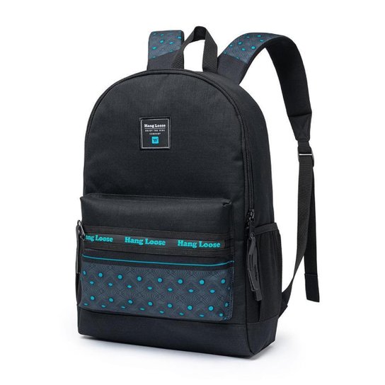 Mochila Hang Loose Masculina Notebook Resistente Escolar - Preto+Azul Menor preço em Mochila Hang Loose Masculina Notebook Resistente Escolar - Preto+Azul