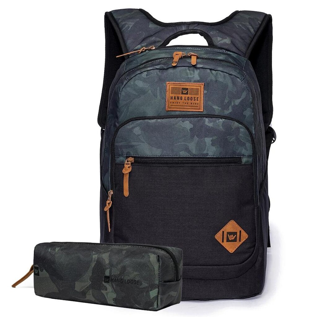 Mochila Hang Loose Preto Camuflado Viagem e Escolar Resistente