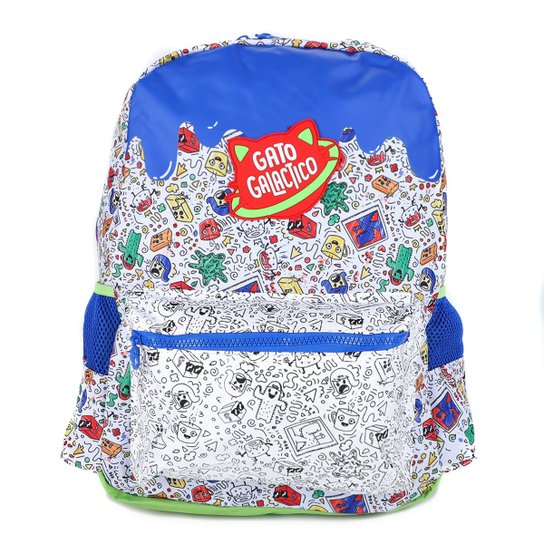 Mochila Infantil Clio Gato Galáctico 16" Masculina - Branco+Azul Menor preço em Mochila Infantil Clio Gato Galáctico 16" Masculina - Branco+Azul