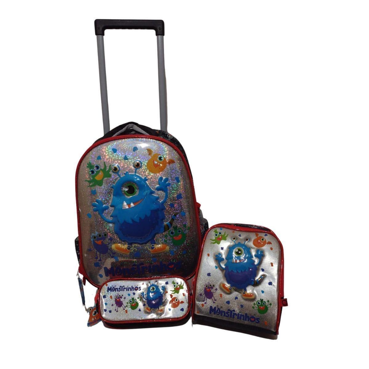 Mochila Infantil Menino Clio de Rodinha FT7078K Monstrinhos - Azul