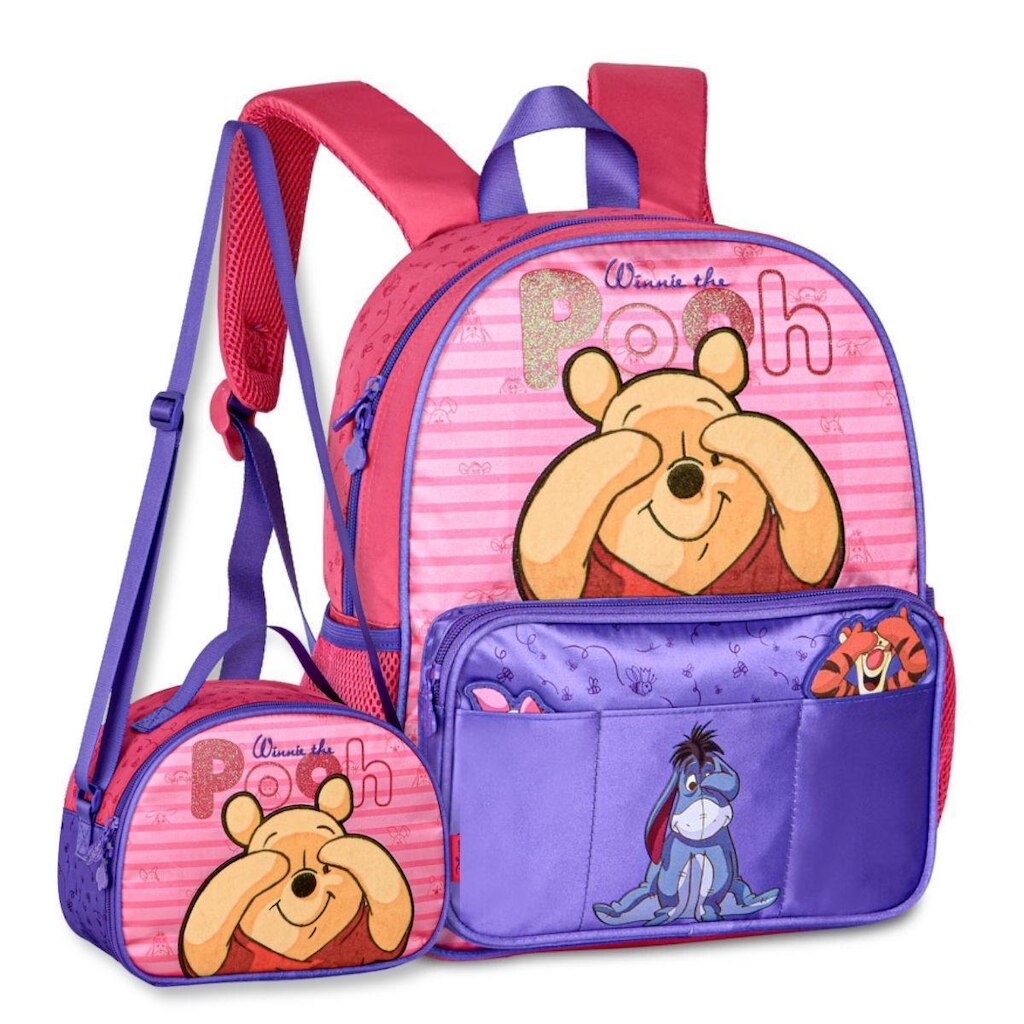 Mochila Infantil Ursinho Pooh Com Lancheira Térmica Kit Escolar