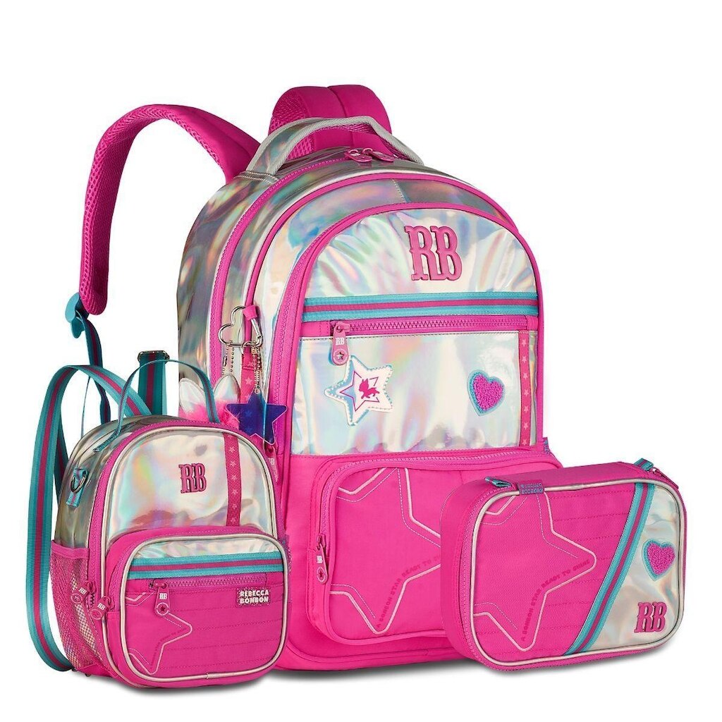 Mochila Lancheira e Estojo Feminino Kit Rebecca Bonbon Completo