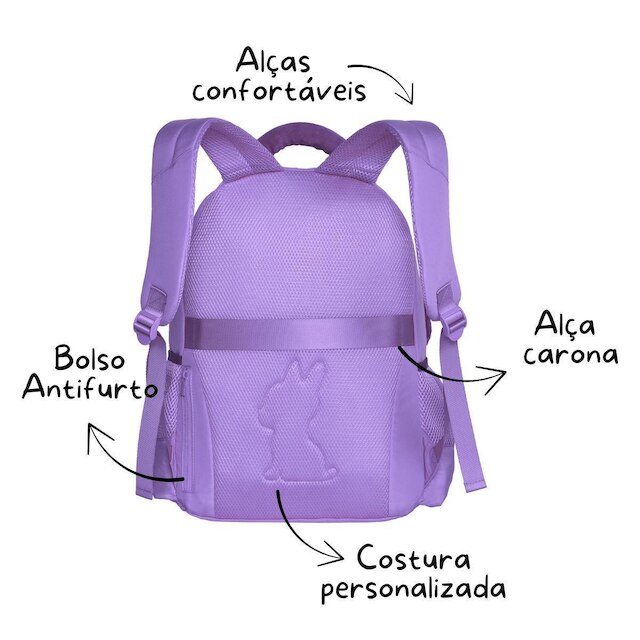 Mochila Lancheira e Estojo Kit Escolar Feminino Rebecca Bonbon